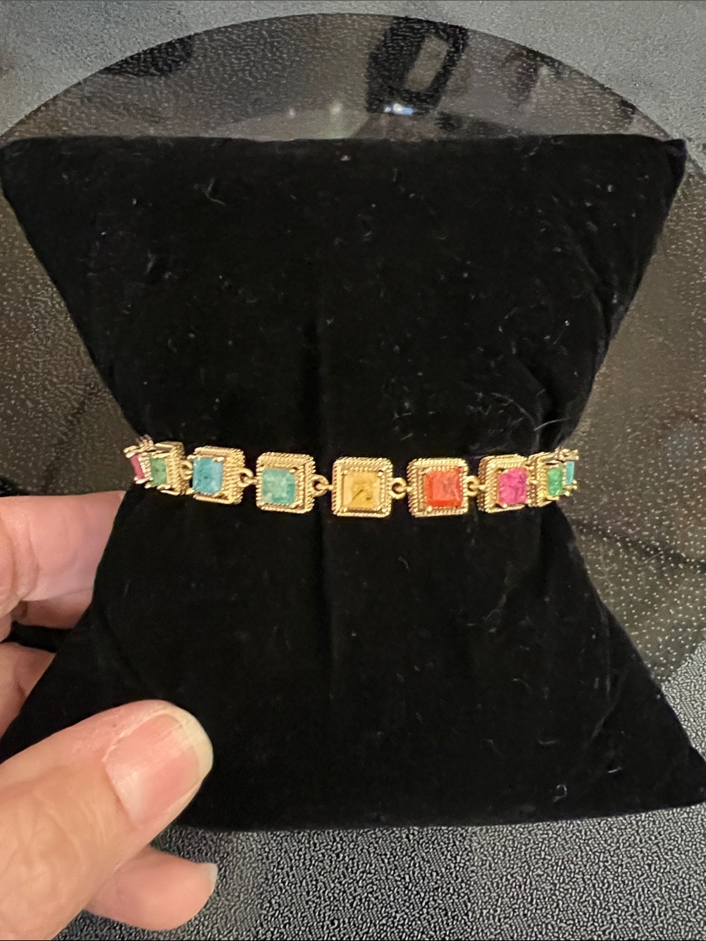 Gold-Plated Multicolor Square Candy Colored Gemstone Bracelet
